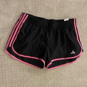 Adidas large pink black athletic shorts running sport